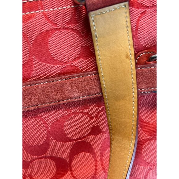 Coach LTD Signature C Belted Canvas Purse Satchel Carryall Tote Bag Red Tan - Picture 14 of 14